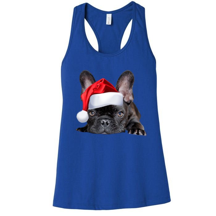 Cute French Bulldog Santa Hat Frenchie Image Christmas Gift Women's Racerback Tank