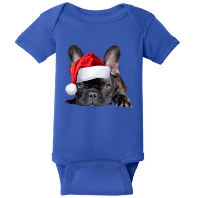 Cute French Bulldog Santa Hat Frenchie Image Christmas Gift Baby Bodysuit