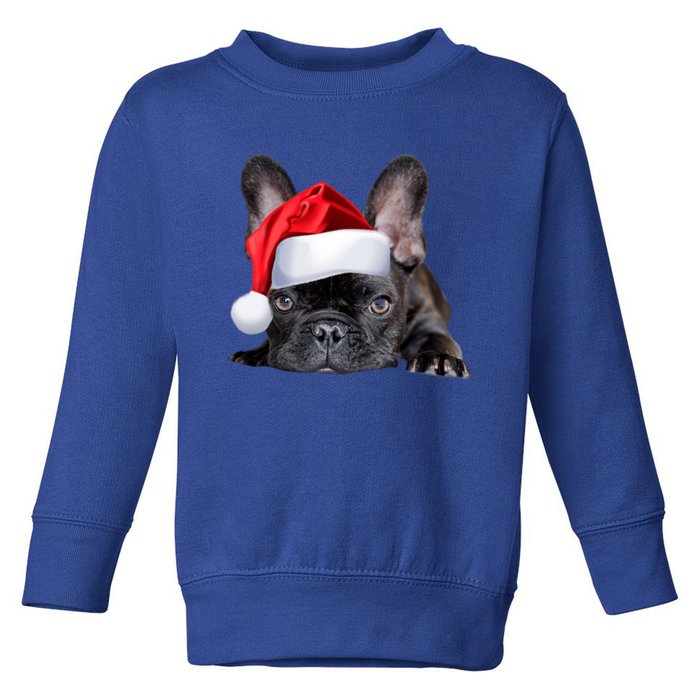 Cute French Bulldog Santa Hat Frenchie Image Christmas Gift Toddler Sweatshirt