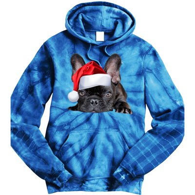 Cute French Bulldog Santa Hat Frenchie Image Christmas Gift Tie Dye Hoodie