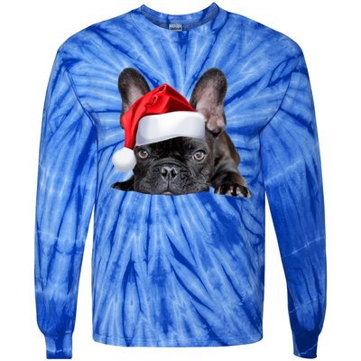 Cute French Bulldog Santa Hat Frenchie Image Christmas Gift Tie-Dye Long Sleeve Shirt