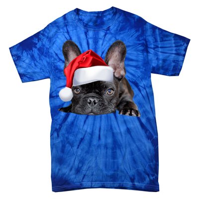 Cute French Bulldog Santa Hat Frenchie Image Christmas Gift Tie-Dye T-Shirt