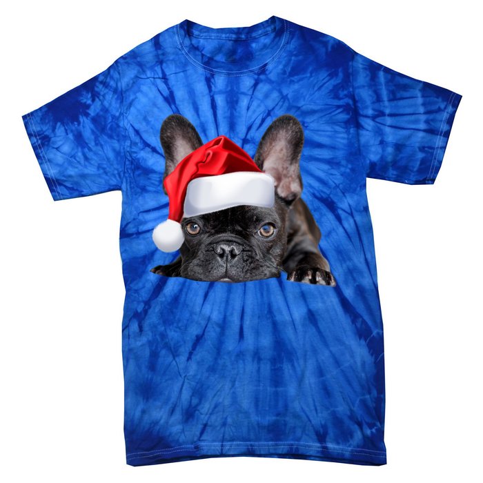 Cute French Bulldog Santa Hat Frenchie Image Christmas Gift Tie-Dye T-Shirt