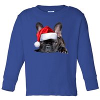 Cute French Bulldog Santa Hat Frenchie Image Christmas Gift Toddler Long Sleeve Shirt