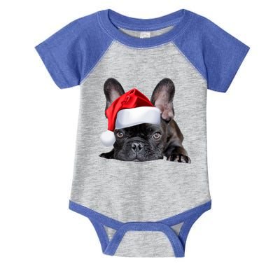 Cute French Bulldog Santa Hat Frenchie Image Christmas Gift Infant Baby Jersey Bodysuit