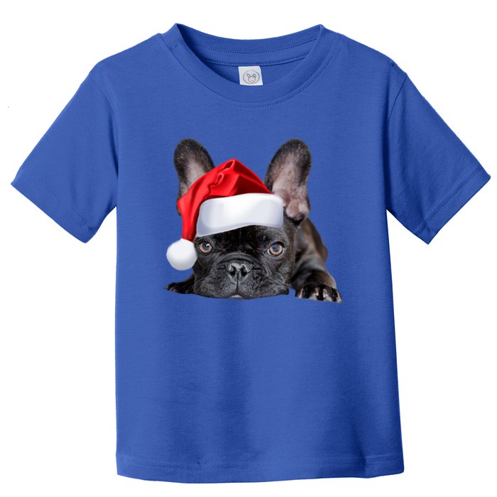 Cute French Bulldog Santa Hat Frenchie Image Christmas Gift Toddler T-Shirt