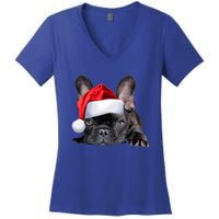 Cute French Bulldog Santa Hat Frenchie Image Christmas Gift Women's V-Neck T-Shirt