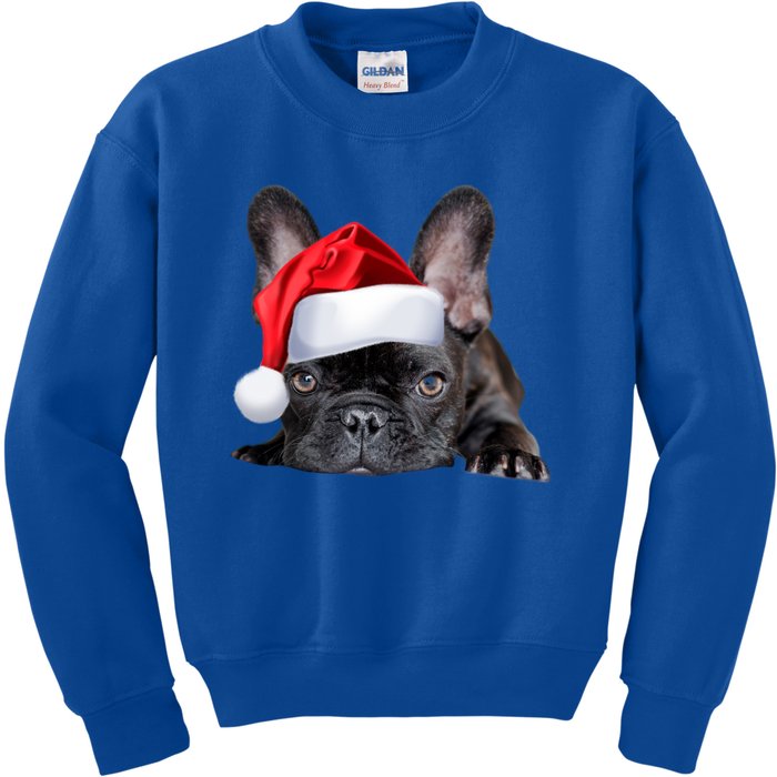 Cute French Bulldog Santa Hat Frenchie Image Christmas Gift Kids Sweatshirt