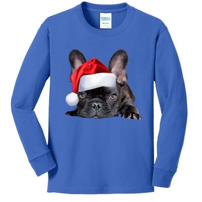 Cute French Bulldog Santa Hat Frenchie Image Christmas Gift Kids Long Sleeve Shirt