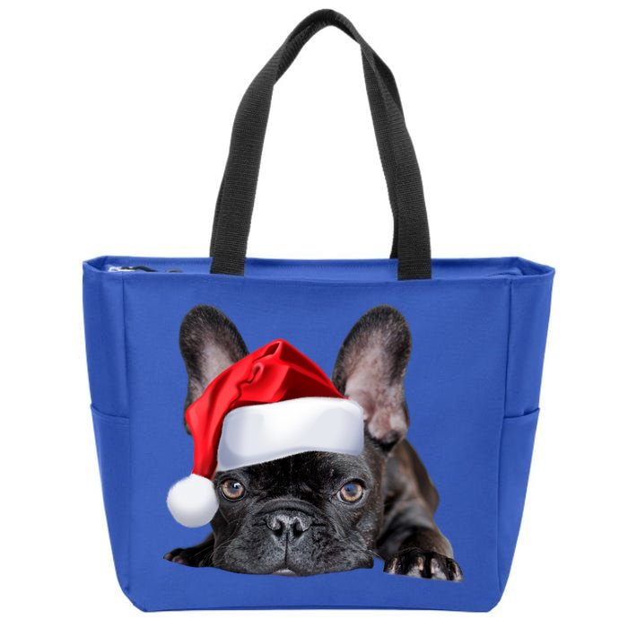 Cute French Bulldog Santa Hat Frenchie Image Christmas Gift Zip Tote Bag