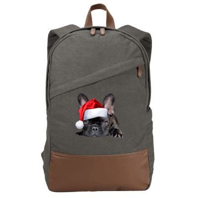 Cute French Bulldog Santa Hat Frenchie Image Christmas Gift Cotton Canvas Backpack