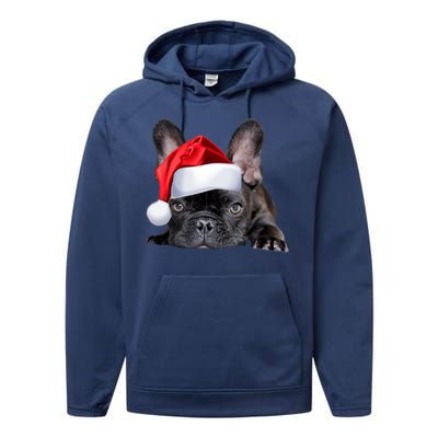 Cute French Bulldog Santa Hat Frenchie Image Christmas Gift Performance Fleece Hoodie