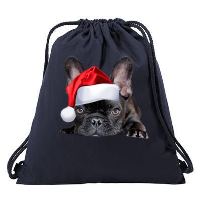 Cute French Bulldog Santa Hat Frenchie Image Christmas Gift Drawstring Bag