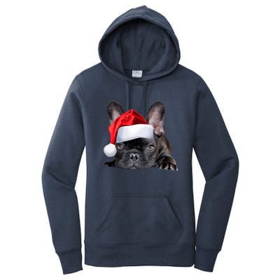 Cute French Bulldog Santa Hat Frenchie Image Christmas Gift Women's Pullover Hoodie