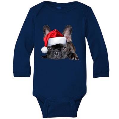 Cute French Bulldog Santa Hat Frenchie Image Christmas Gift Baby Long Sleeve Bodysuit