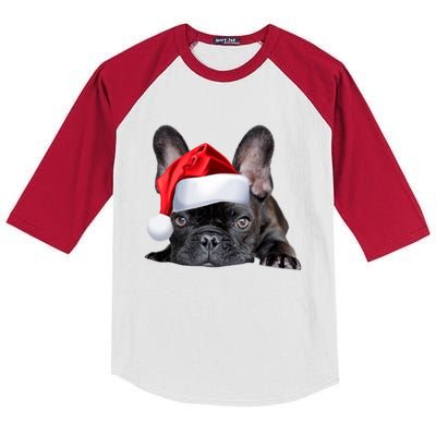 Cute French Bulldog Santa Hat Frenchie Image Christmas Gift Kids Colorblock Raglan Jersey