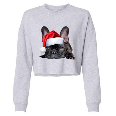 Cute French Bulldog Santa Hat Frenchie Image Christmas Gift Cropped Pullover Crew