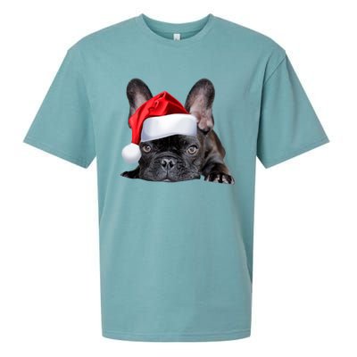 Cute French Bulldog Santa Hat Frenchie Image Christmas Gift Sueded Cloud Jersey T-Shirt