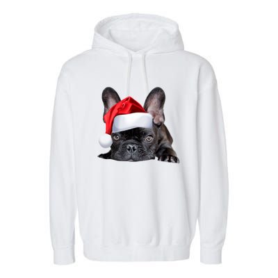 Cute French Bulldog Santa Hat Frenchie Image Christmas Gift Garment-Dyed Fleece Hoodie