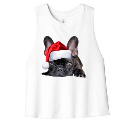 Cute French Bulldog Santa Hat Frenchie Image Christmas Gift Women's Racerback Cropped Tank