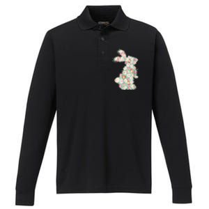 Cute Floral Bunny Rabbit Funny Easter Day Performance Long Sleeve Polo