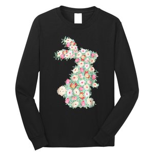 Cute Floral Bunny Rabbit Funny Easter Day Long Sleeve Shirt