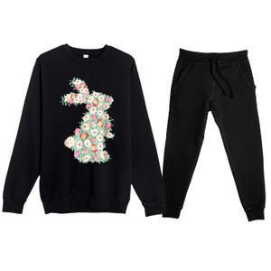 Cute Floral Bunny Rabbit Funny Easter Day Premium Crewneck Sweatsuit Set