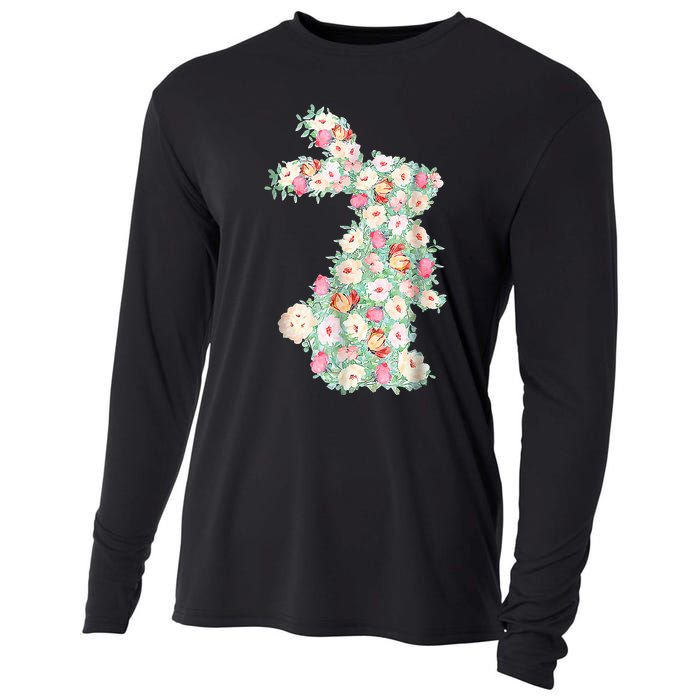 Cute Floral Bunny Rabbit Funny Easter Day Cooling Performance Long Sleeve Crew