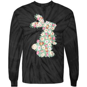 Cute Floral Bunny Rabbit Funny Easter Day Tie-Dye Long Sleeve Shirt