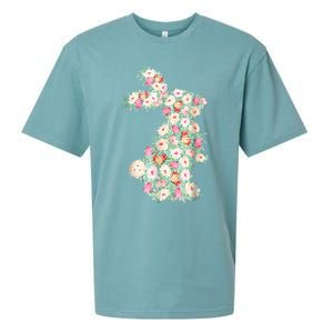 Cute Floral Bunny Rabbit Funny Easter Day Sueded Cloud Jersey T-Shirt