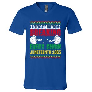 Celebrate Freedom Breaking Every Chain African Juneteenth Cute Gift V-Neck T-Shirt