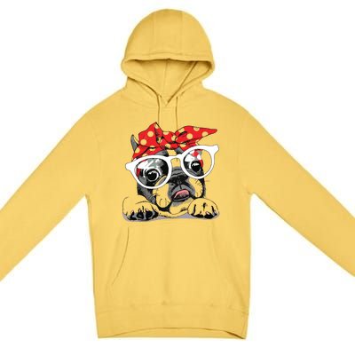 Cute French Bulldog Colorful Headband And Glasses Premium Pullover Hoodie