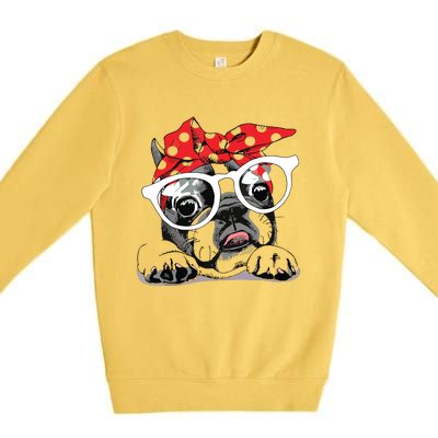 Cute French Bulldog Colorful Headband And Glasses Premium Crewneck Sweatshirt