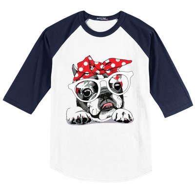 Cute French Bulldog Colorful Headband And Glasses Baseball Sleeve Shirt