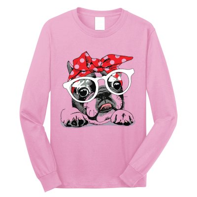 Cute French Bulldog Colorful Headband And Glasses Long Sleeve Shirt