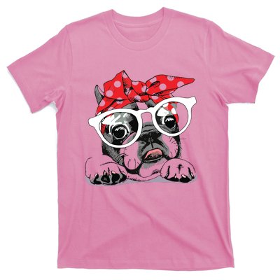 Cute French Bulldog Colorful Headband And Glasses T-Shirt