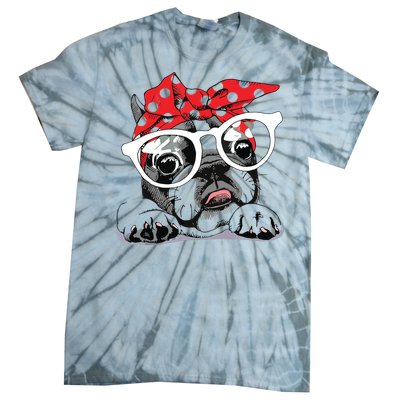 Cute French Bulldog Colorful Headband And Glasses Tie-Dye T-Shirt