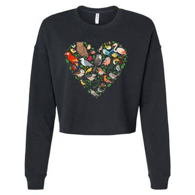 Cute Funny Bird Lover Heart Cropped Pullover Crew