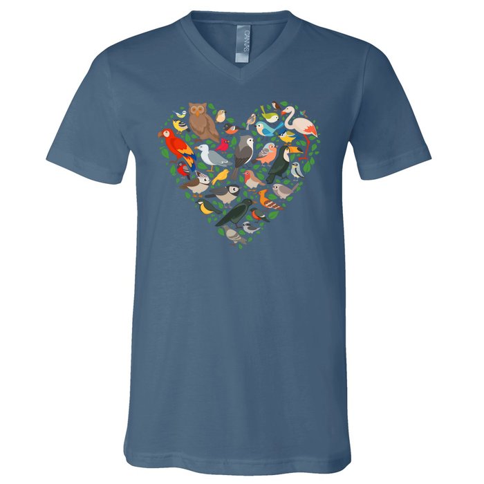 Cute Funny Bird Lover Heart V-Neck T-Shirt