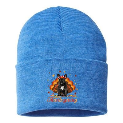 Cute French Bulldog Happy Thanksgiving Turkey Dog Crispy Sustainable Knit Beanie
