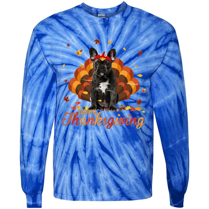 Cute French Bulldog Happy Thanksgiving Turkey Dog Crispy Tie-Dye Long Sleeve Shirt