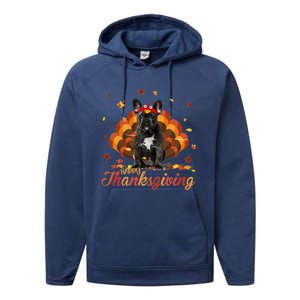 Cute French Bulldog Happy Thanksgiving Turkey Dog Crispy Performance Fleece Hoodie