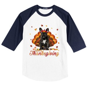 Cute French Bulldog Happy Thanksgiving Turkey Dog Crispy Baseball Sleeve Shirt