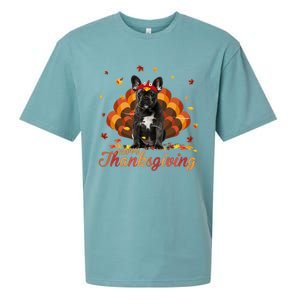 Cute French Bulldog Happy Thanksgiving Turkey Dog Crispy Sueded Cloud Jersey T-Shirt