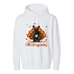 Cute French Bulldog Happy Thanksgiving Turkey Dog Crispy Garment-Dyed Fleece Hoodie