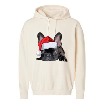 Cute French Bulldog Santa Hat Frenchie Image Christmas Garment-Dyed Fleece Hoodie