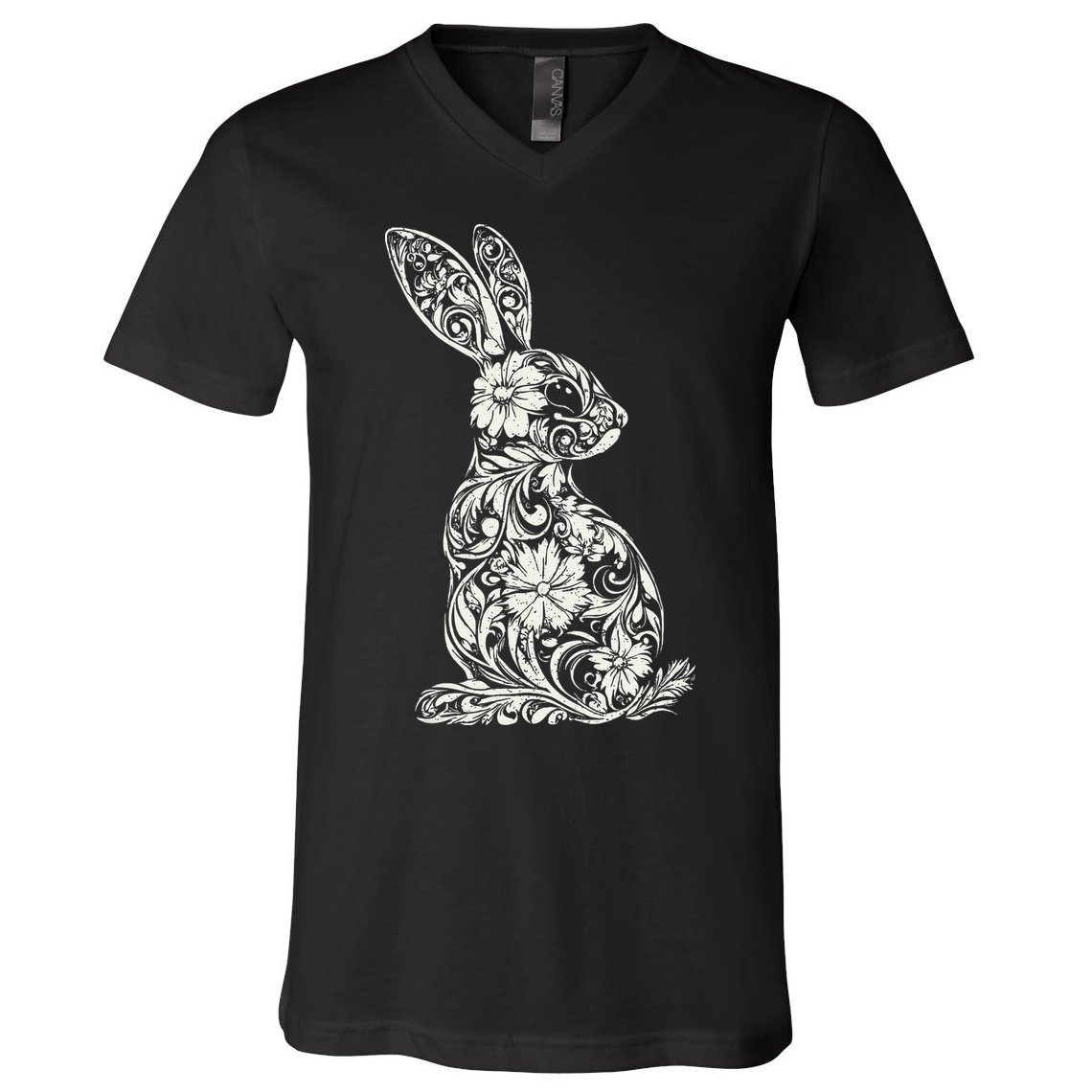 Cute Floral Bunny Easter Spring Egg Hunt Outdoor Sports .Png V-Neck T-Shirt