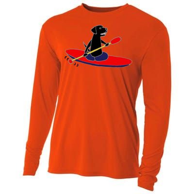 Cool Funny Black Labrador Retriever Kayakaking Cooling Performance Long Sleeve Crew