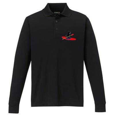 Cool Funny Black Labrador Retriever Kayakaking Performance Long Sleeve Polo