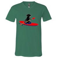 Cool Funny Black Labrador Retriever Kayakaking V-Neck T-Shirt